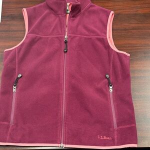 L.L.Bean Plum Fleece Vest with Pink Trim